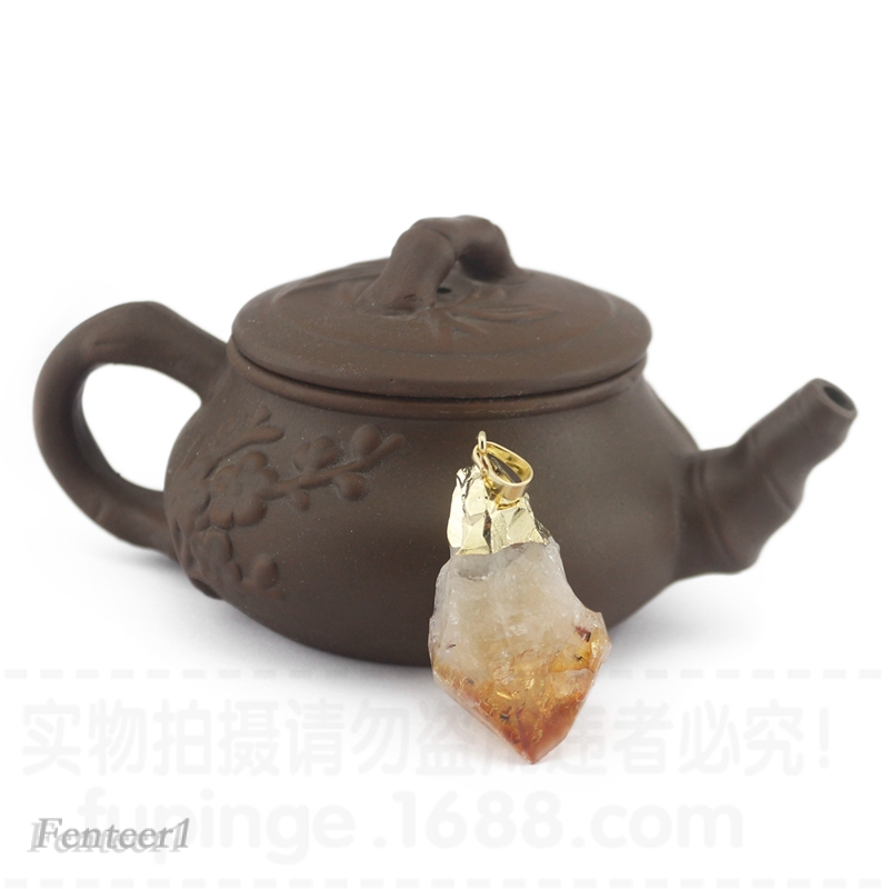 Mặt đá pha lê quartz màu vàng kiểu cách 16x35mm gắn vòng cổ