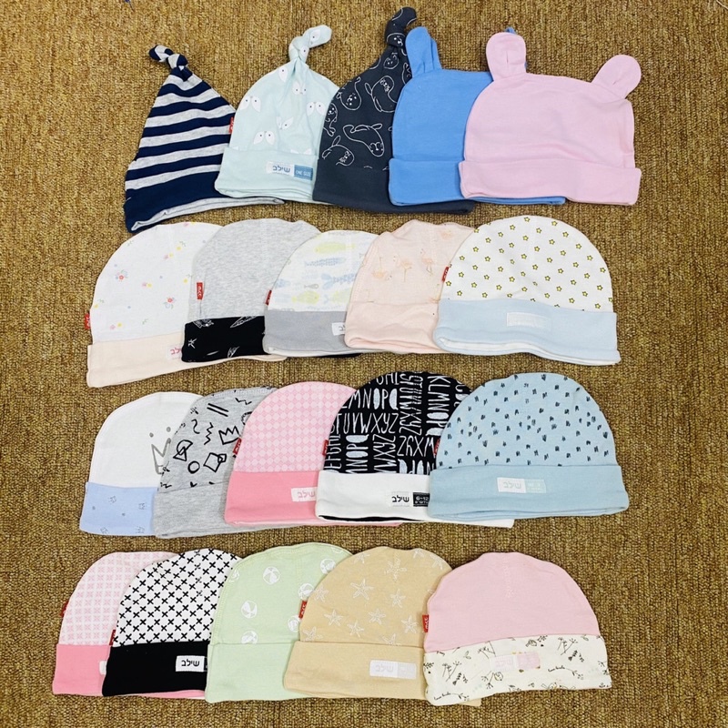 Set 4 mũ cotton xuất dư cho bé- chất mềm, co dãn tốt, thấm mồ hôi, an toàn cho trẻ sơ sinh 0-18M