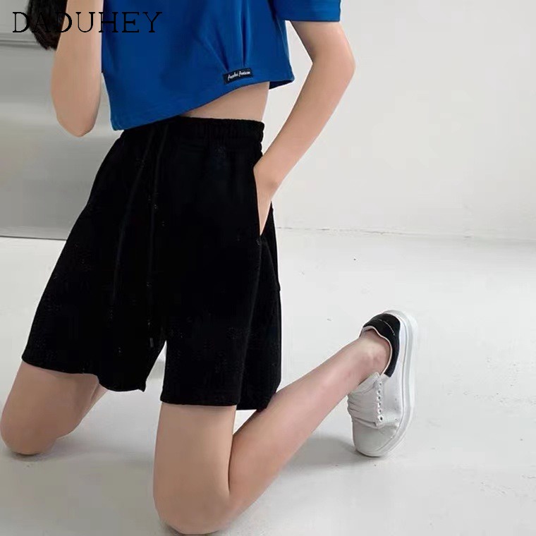 Quần ngắn daduhey ống rộng lưng cao màu trơn phong cách thể thao thời trang mùa hè 2022 dành cho nữ với 5 màu tùy chọn
