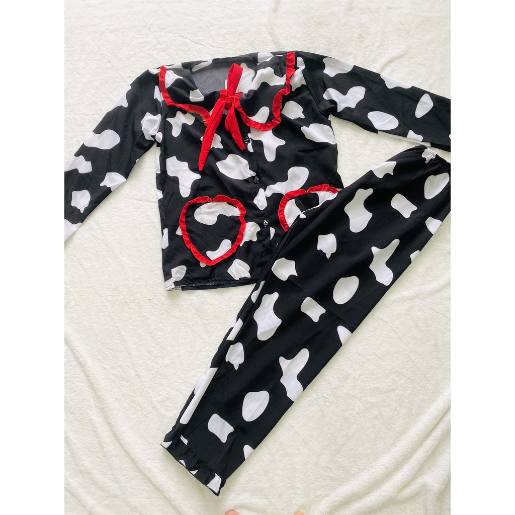 ĐỒ BỘ BÒ SỮA TAY DÀI CỘT NƠ &lt;FREESIZE&gt; VẢI COTTON MÁT, VẢI ĐẸP