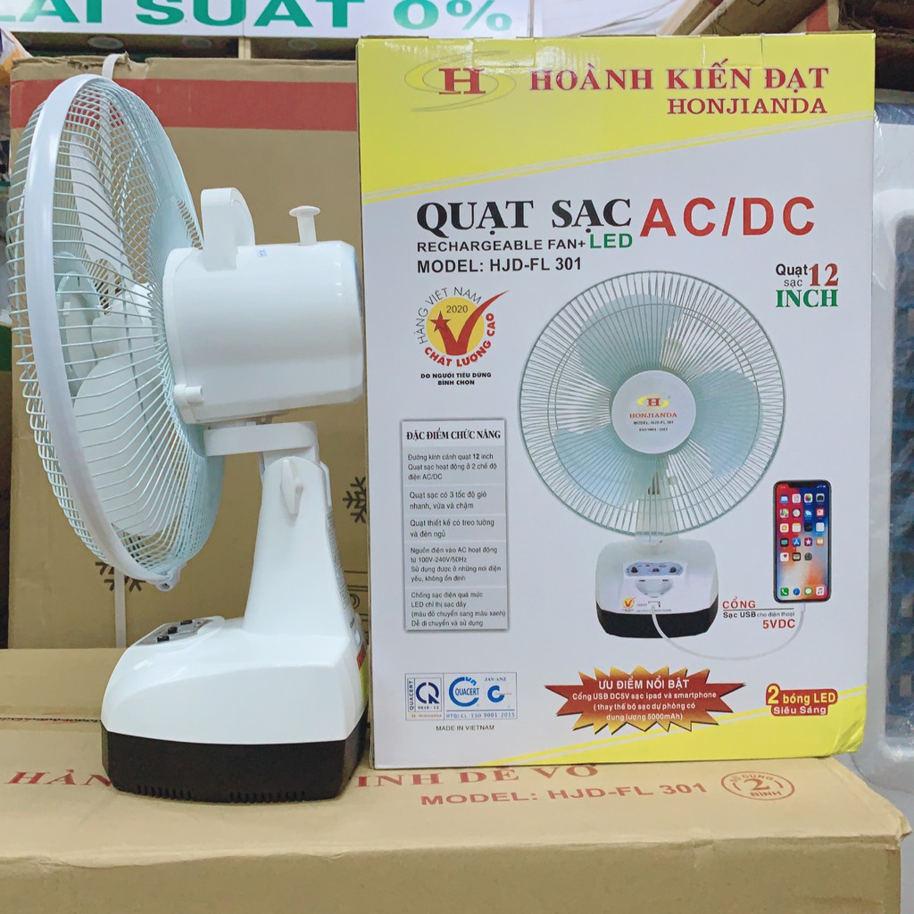 QUẠT TÍCH ĐIỆN HONJIANDA FL-301 TÍCH ĐIỆN TỐI ĐA 10 GIỜ CHẠY | BigBuy360 - bigbuy360.vn