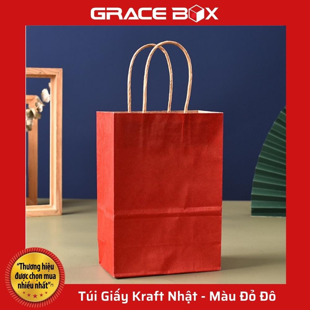 {Giá Sỉ} Túi Giấy Kraft Nhật Cao Cấp - Size 21 x 11 × 27 cm - Màu Đỏ Đô - Siêu Thị Bao Bì Grace Box