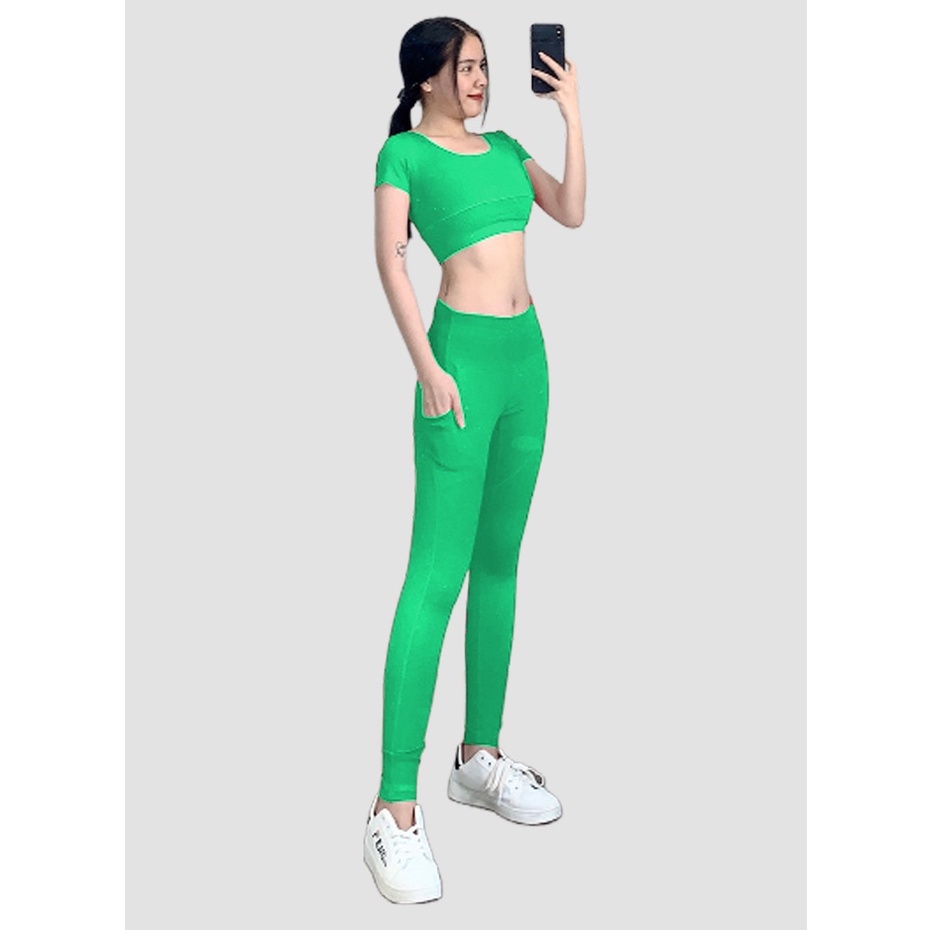 Bộ đồ tập thể thao gym yoga nữ áo crop kèm mút quần dài cao cấp Bin Sport BD096