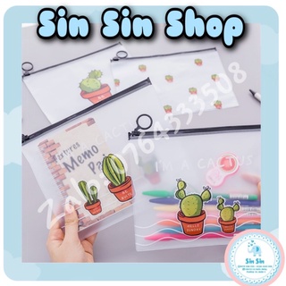 Túi Zip Đựng Bút Trong Suốt Đựng Mỹ Phẩm Có Khoá Kéo Tiện Lợi Hoạ Tiết Xương Rồng- SINSIN