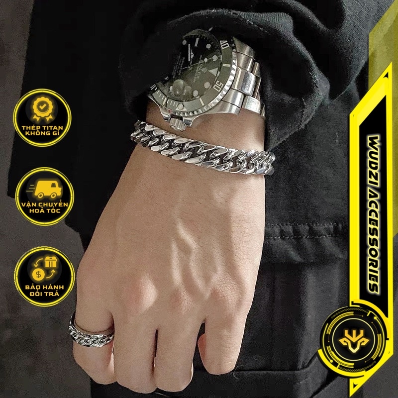Vòng tay nam nữ Unisex dây xích kép Cuban snake titan thép không gỉ thời trang Hàn Quốc phong cách Hiphop Retro