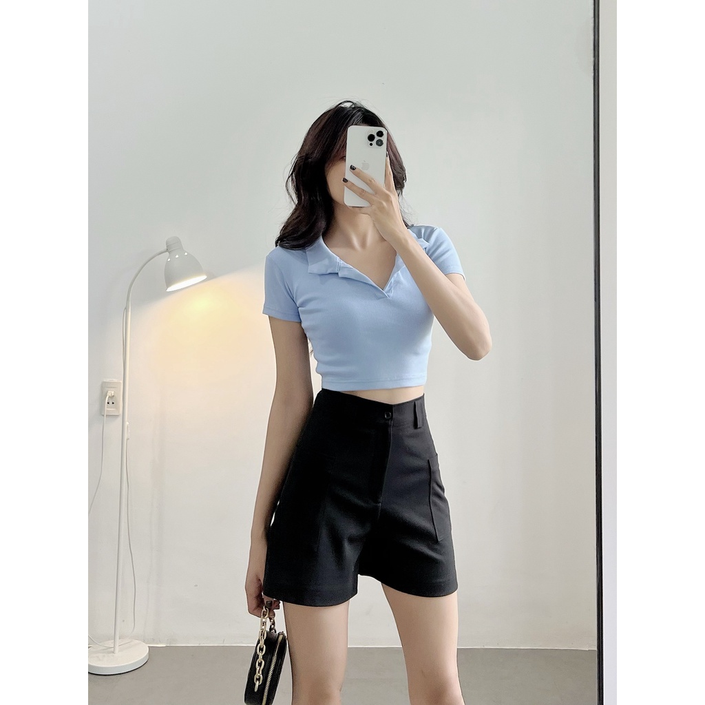 Quần short HHVINTAGE kiểu ống rộng, có túi