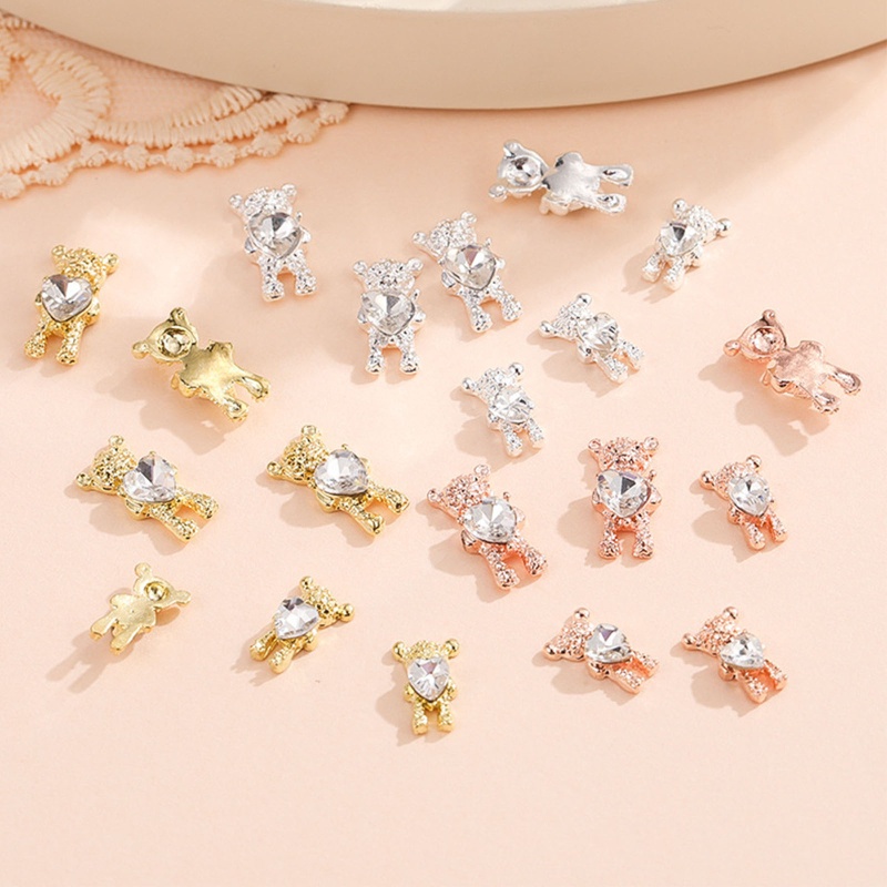 Gấu 3D Bằng Hợp Kim Đính Đá Trang Trí Móng Tay Xinh Xắn