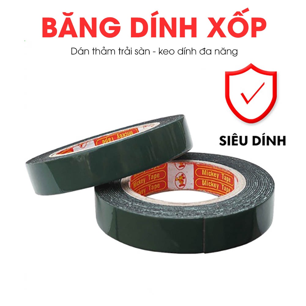 Băng dính xốp xanh 2 mặt loại tốt siêu dính đàn hồi chịu lực tốt 1.8cmx6m giá rẻ