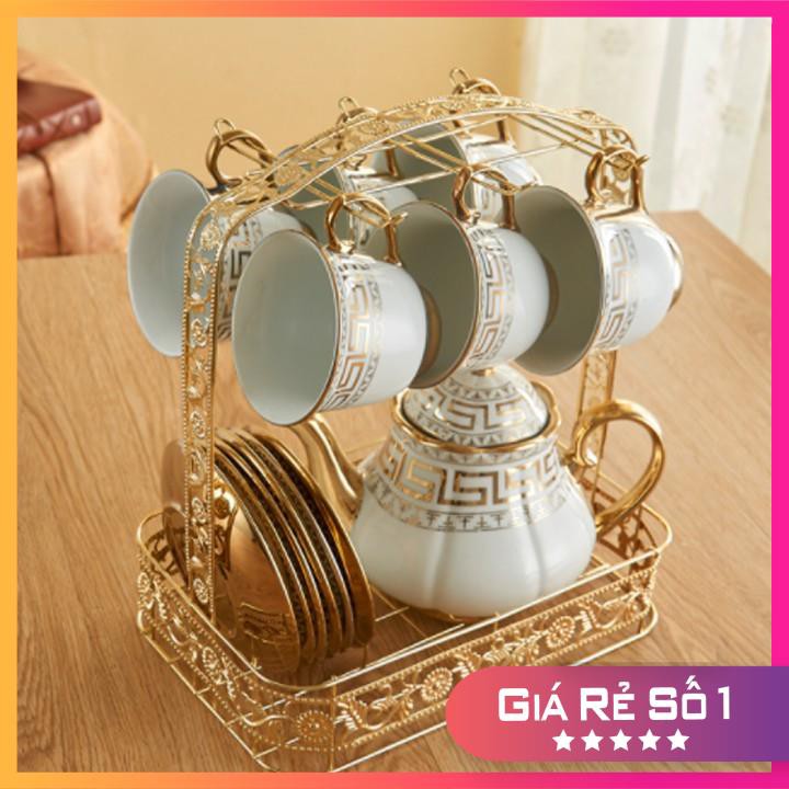 Giá treo ly cốc uống trà kèm khay ⚡𝐅𝐑𝐄𝐄 𝐒𝐇𝐈𝐏⚡ đựng cốc chén sang trọng phong cách quý tộc kèm ảnh thật 100%