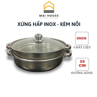 Xửng hấp inox kèm nồi lẩu vung kính - 28cm