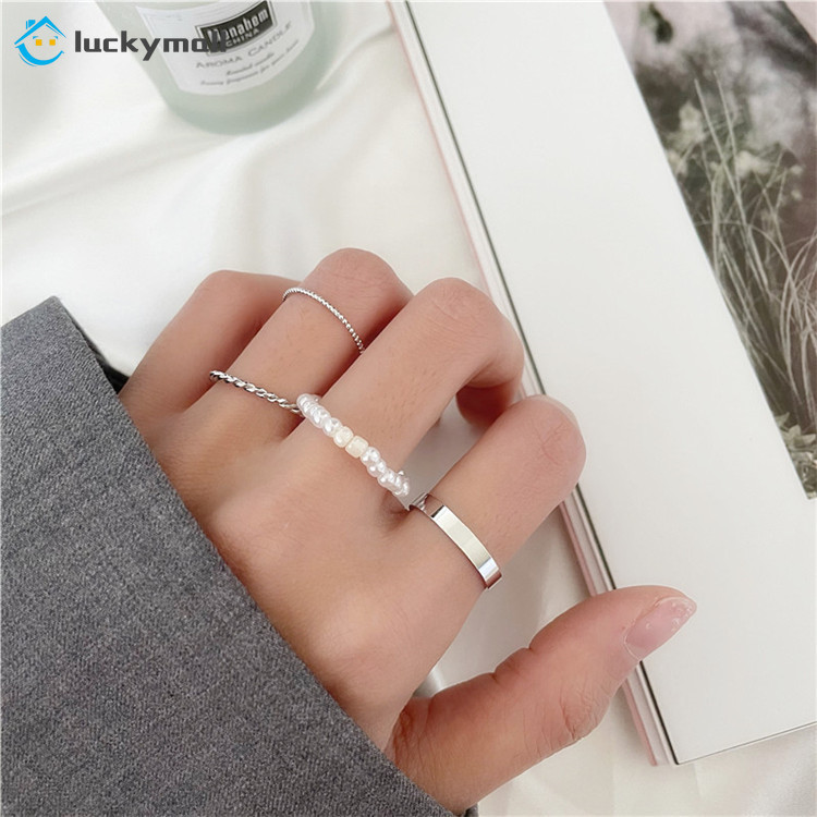 Set 4 Nhẫn Bạc Đính Hạt Đơn Giản Phong Cách Hàn Quốc Cho Nữ
