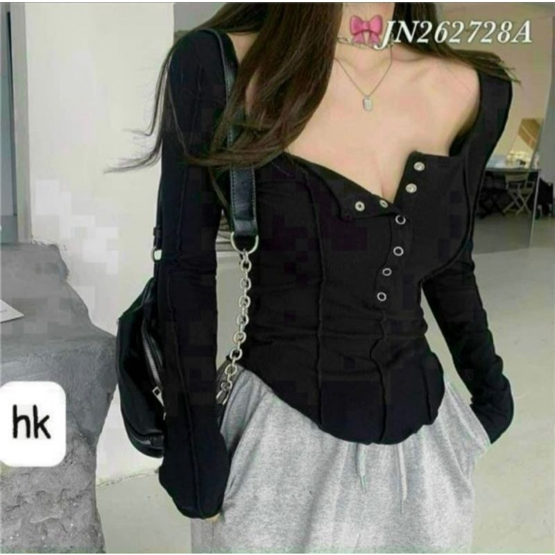 Áo kiểu tay dài vạt bầu nút bấm alohashop91