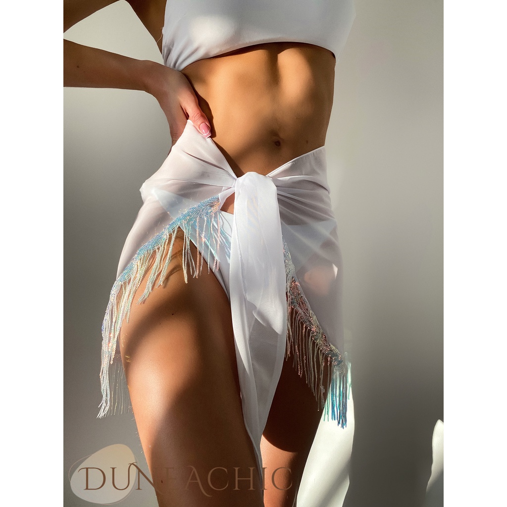 DUNEA Chân Váy Voan Phối Dây Tua Rua Quyến Rũ Hợp Thời Trang Cho Nữ