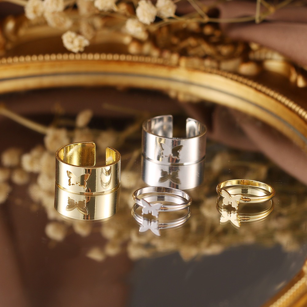 Bộ Nhẫn Đôi phong cách Hàn Quốc basic set 2 chiếc, Nhẫn đeo tay tùy chỉnh khích thước dành cho cặp đôi