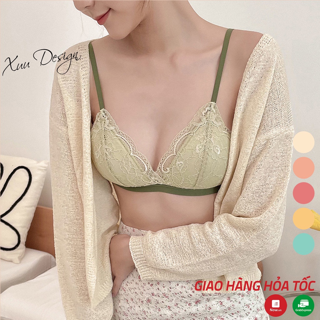 Áo lót nữ không gọng đệm mỏng XUU vải ren hoa mềm mại phong cách quyến rũ - AV33
