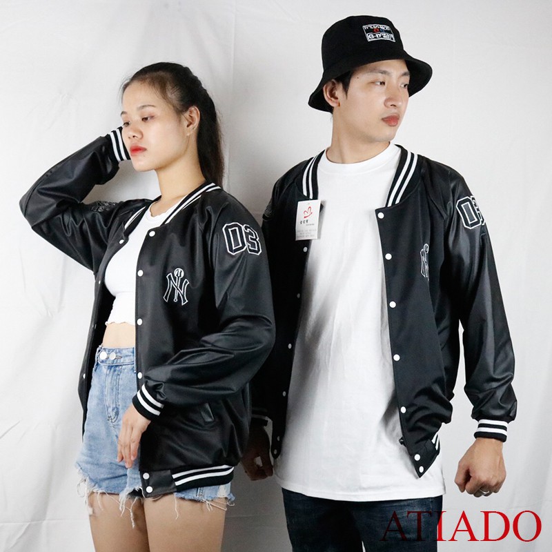 Áo khoác bomber nỉ da cá phối tay da nam nữ NY F20 dưới 65kg | BigBuy360 - bigbuy360.vn