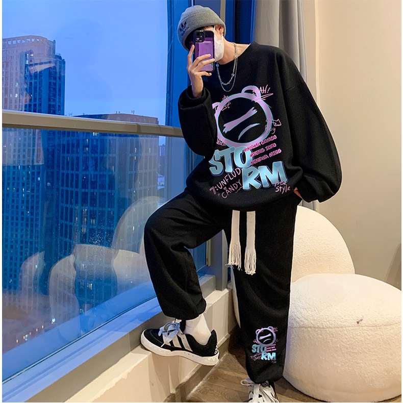 Ifnicefuture set Áo hoodie Dài Tay Và Quần Ống Rộng Thời Trang Xu Hướng Mới Cho Nam