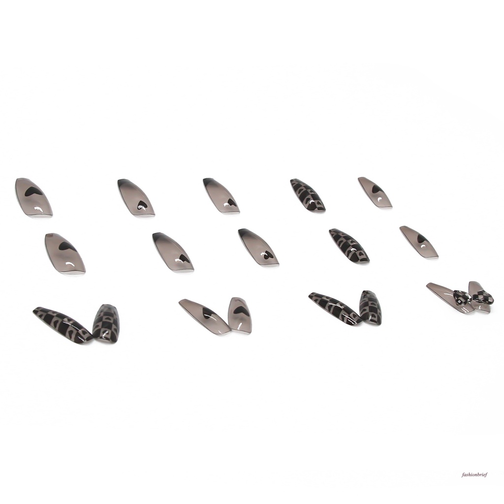 [Hàng mới về] Set 24 móng tay giả họa tiết trái tim màu đen phong cách pháp thời trang cho nữ