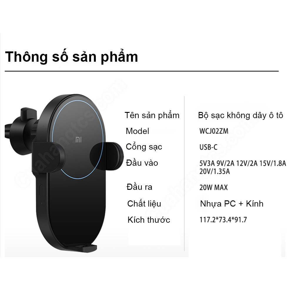 Kẹp điện thoại trên ô tô kiêm sạc không dây XIAOMI 20W, sạc nhanh - bảo hành 6 tháng