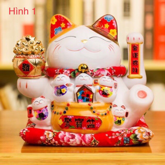 [Big Sale] Mèo Thần Tài Sứ , Mèo May Mắn Maneki Neko 26cm . Vẩy Tay Gọi Khách BÁT PHƯƠNG KHAI TÀI