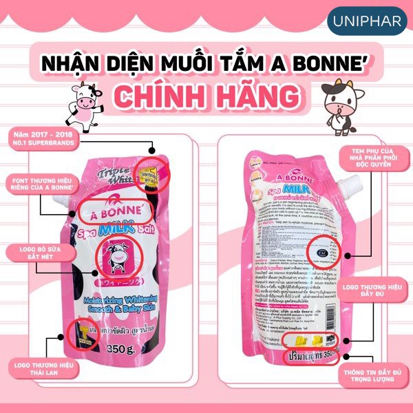 Muối tắm sữa bò A Bonne Spa Milk Salt Thái Lan - Muối tắm tẩy tế bào chết, trắng da - Hàng nhập khẩu loại có vòi