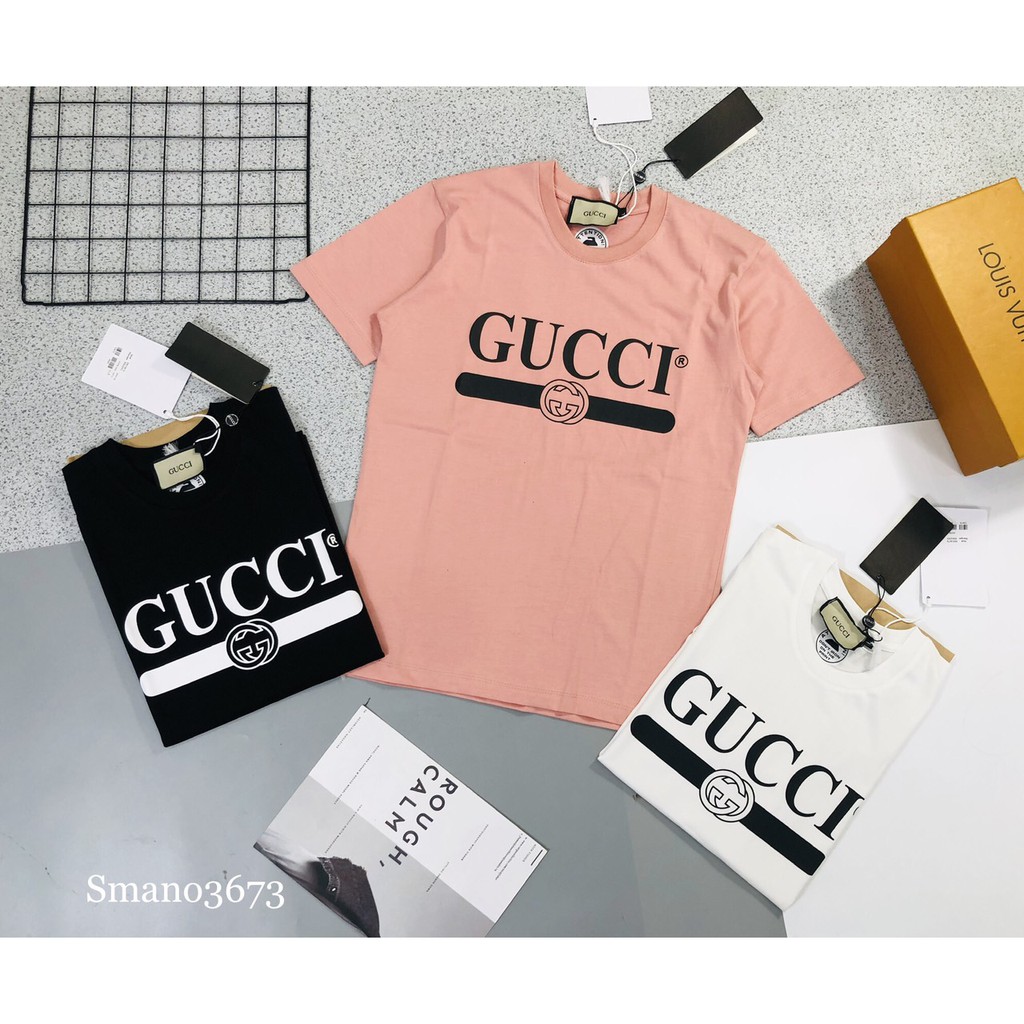 Áo phông Nam Nữ🔅FULL SIZE🔅 Áo T shirt Gucci Original 2021 size M-XXL 3 màu trắng-đen-hồng co giãn 4 chiều, thấm mồ hôi