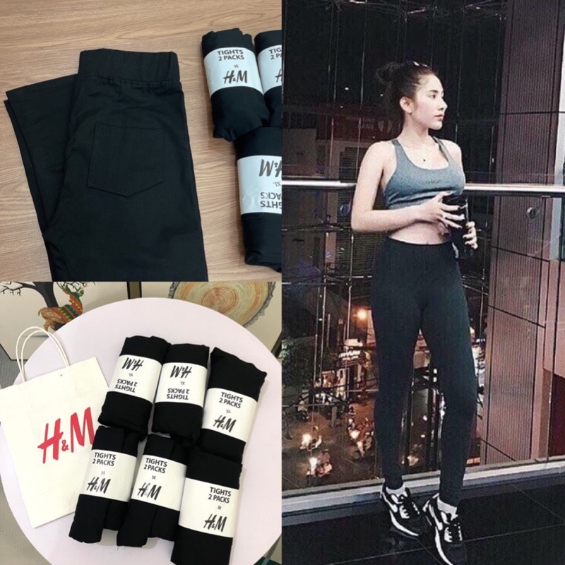 QNU152 - QUẦN LEGGING NỮ ĐEN CUỘN H.M