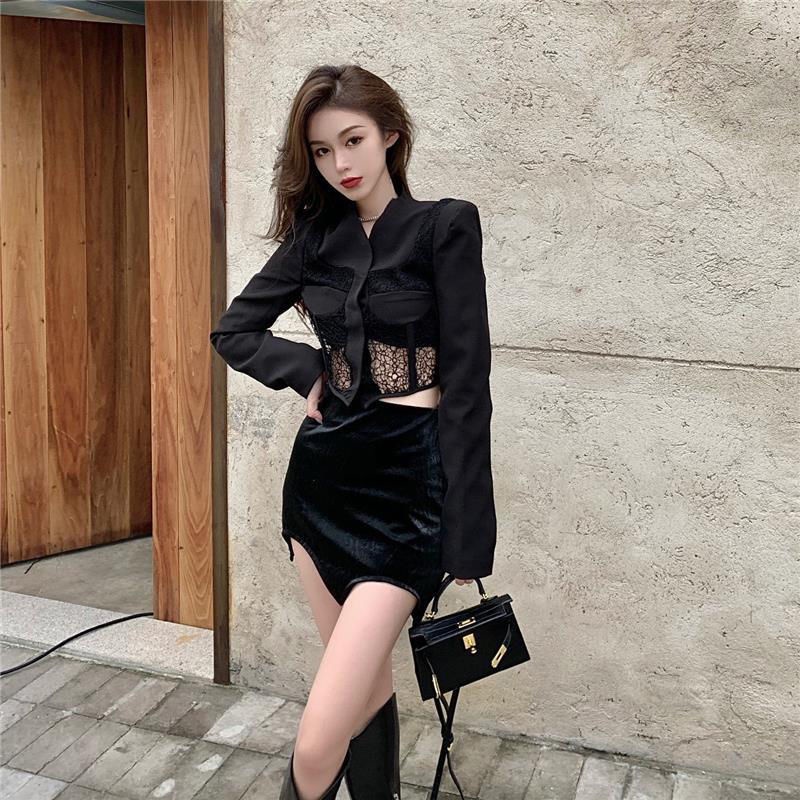 Set áo sơ mi và chân váy lưng cao thời trang mùa thu mới cho nữ 2021