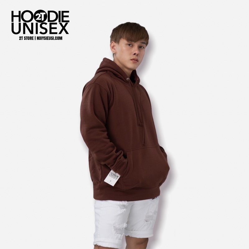 Áo hoodie unisex 2T Store H08 màu nâu chocolate - Áo khoác nỉ chui đầu nón 2 lớp dày dặn đẹp chất lượng