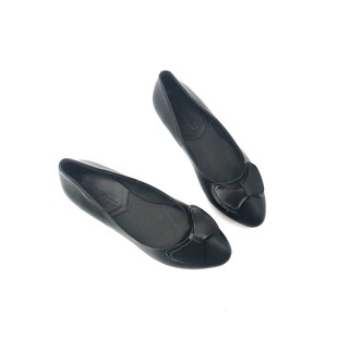 Giày búp bê, giày bệt, da bò thật gắn nơ da siêu xinh 03081 màu đen - Bảo hành 1 năm
