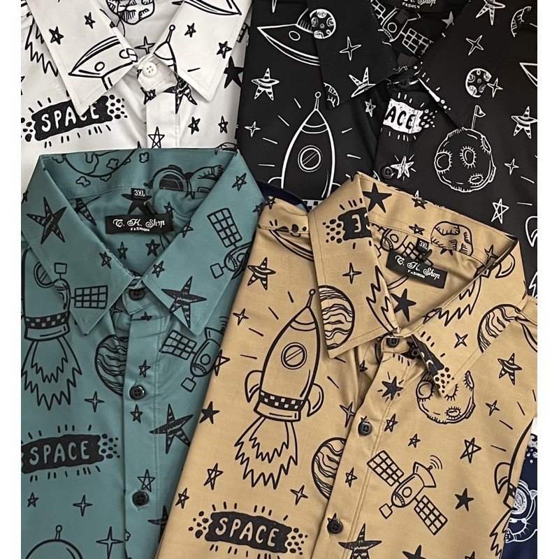 Áo sơ mi nam tay ngắn hoạ tiết “OuttaSpace” Bigsize < 125kg | BigBuy360 - bigbuy360.vn