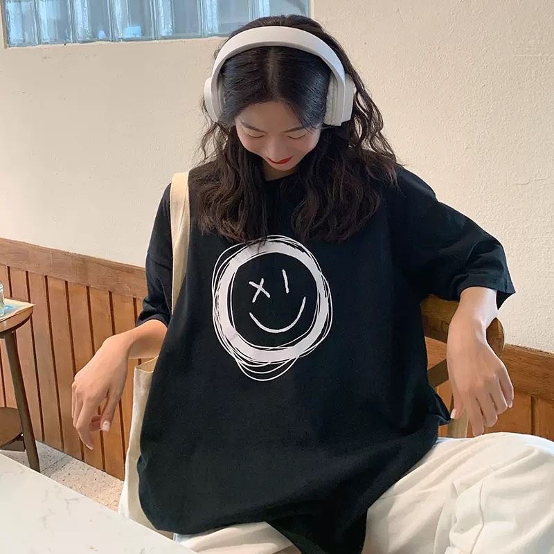 Áo thun tay lỡ❤ có size unisex Mặt cười X