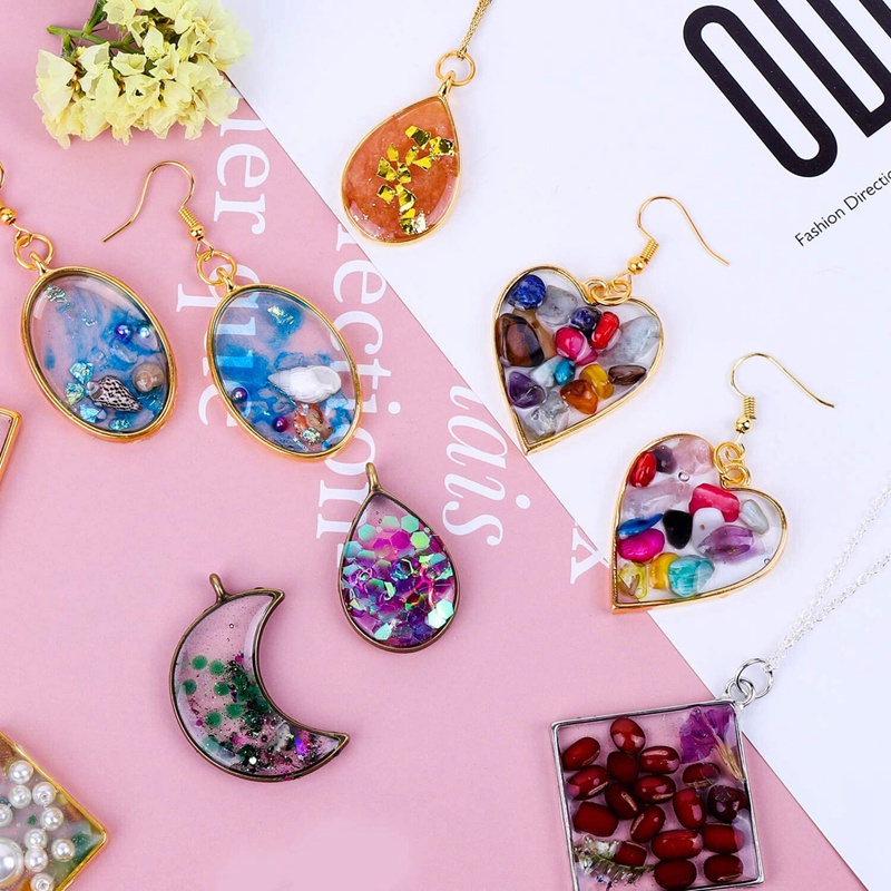 Mở Bezels cho nhựa , 60 cái Khung rỗng Mặt dây chuyền nhựa Thủ công Bezels Khuôn trang sức để đúc nhựa , làm dây chuyền