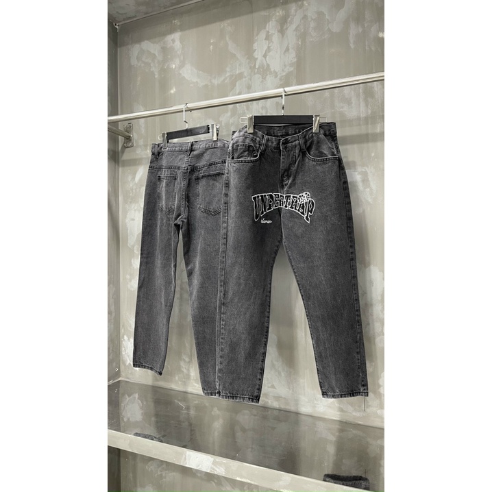 Quần Jean Baggy Ống Suông Rộng Hàn Quốc Thêu Chữ Undertrap Unisex Nam Nữ