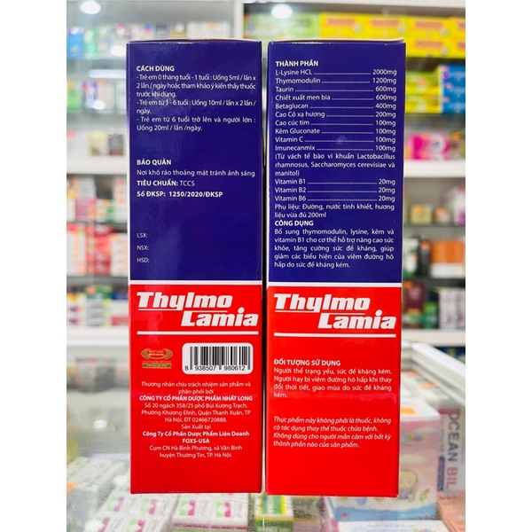 Thylmo Lamia - Hỗ trợ nâng cao sức khoẻ, tăng cường sức đề kháng - 20 ống x 10ml