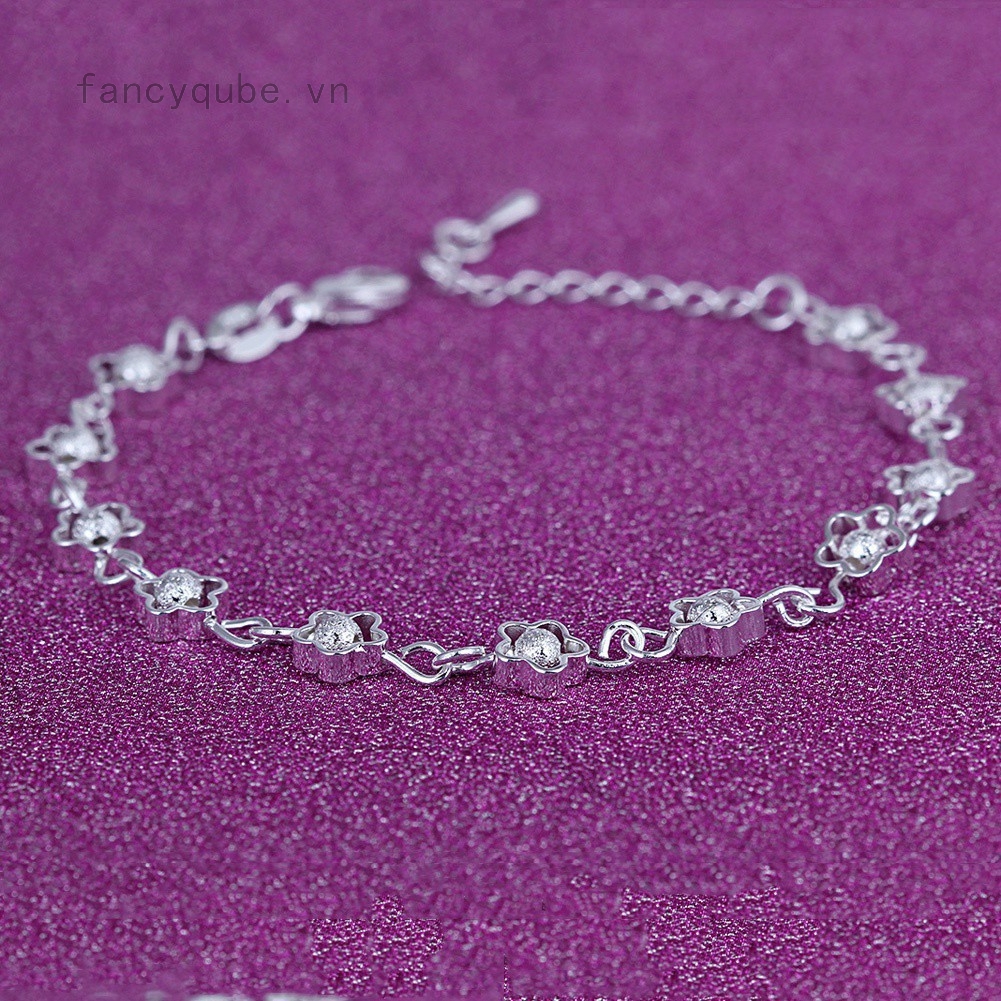 Vòng tay bạc 925 hình hoa thiết kế đơn giản xinh xắn