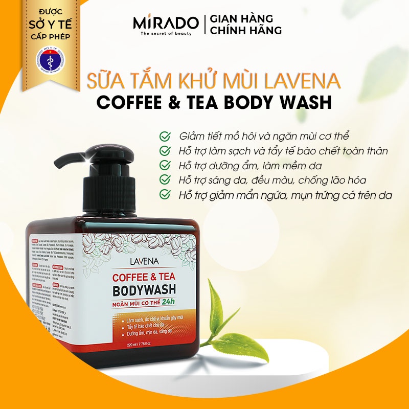 Sữa Tắm Giảm Mụn Thâm Lưng LAVENA Chiết Xuất Cà Phê Sáng Da 220ml