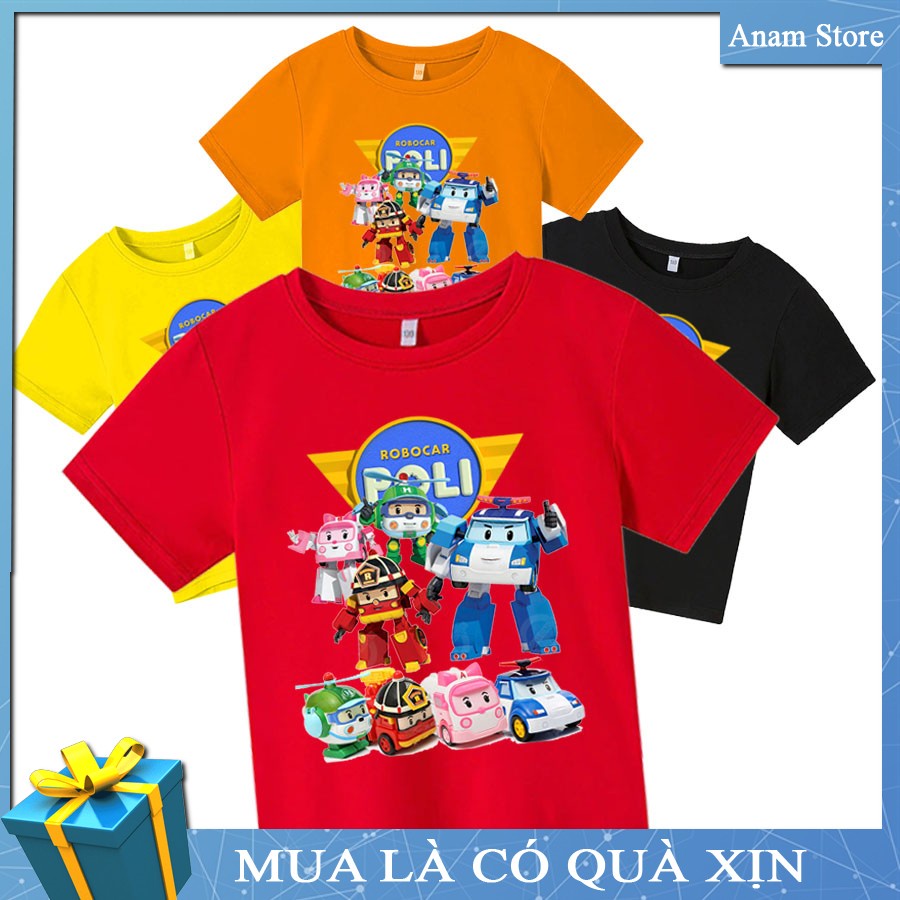 Áo thun trẻ em Robocar Poli Anam Store, Tặng kèm nón kết, Anam Store