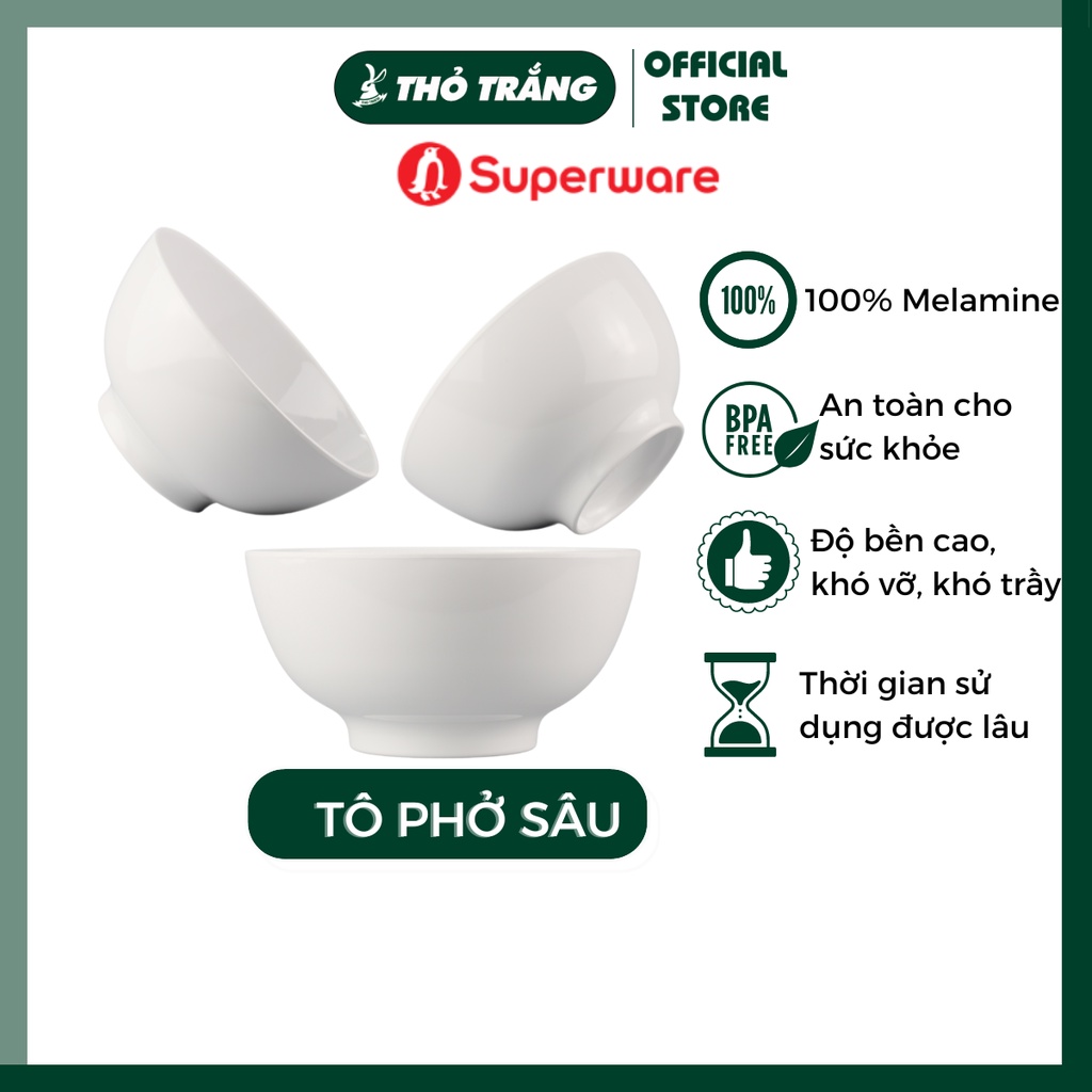 Tô Bún, Mì, Phở Màu Trắng Nhựa Melamine Superware Thái Lan cao cấp đa dạng mẫu mã