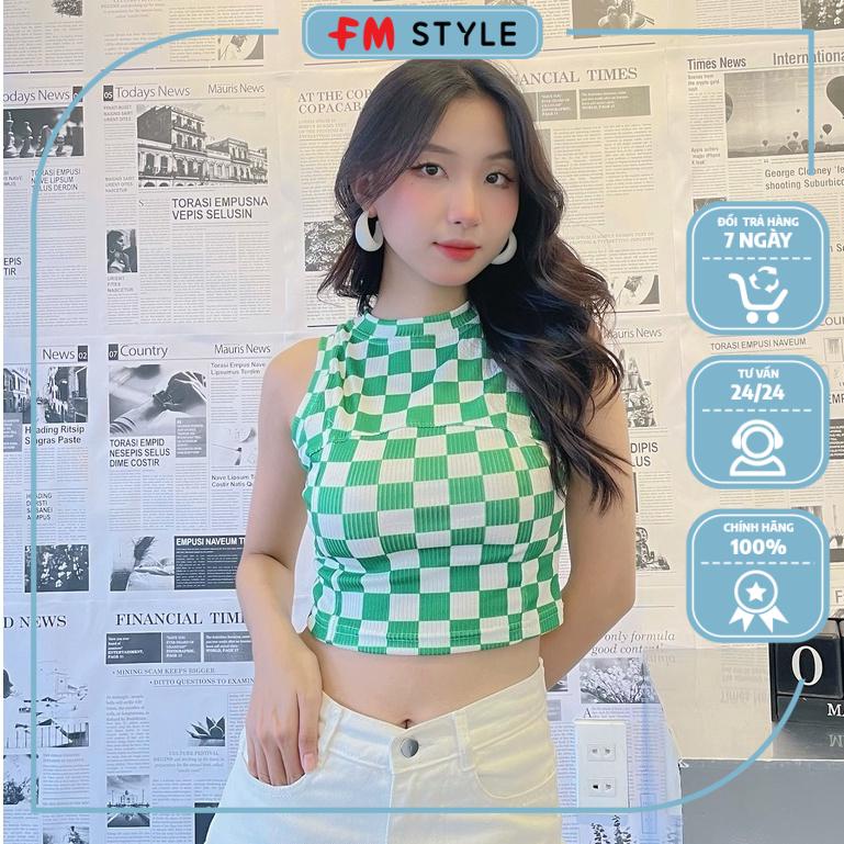Áo croptop len tăm sát nách caro nhiều màu sắc | Áo thun tăm cổ tròn 3 lỗ nữ ulzzang | Fmstyle Shop 204210206