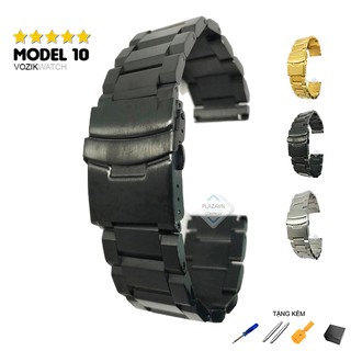 Dây đồng hồ thép không gỉ inox 316 model 10 kiểu khóa bấm chống han gỉ (18mm 20mm 22mm)