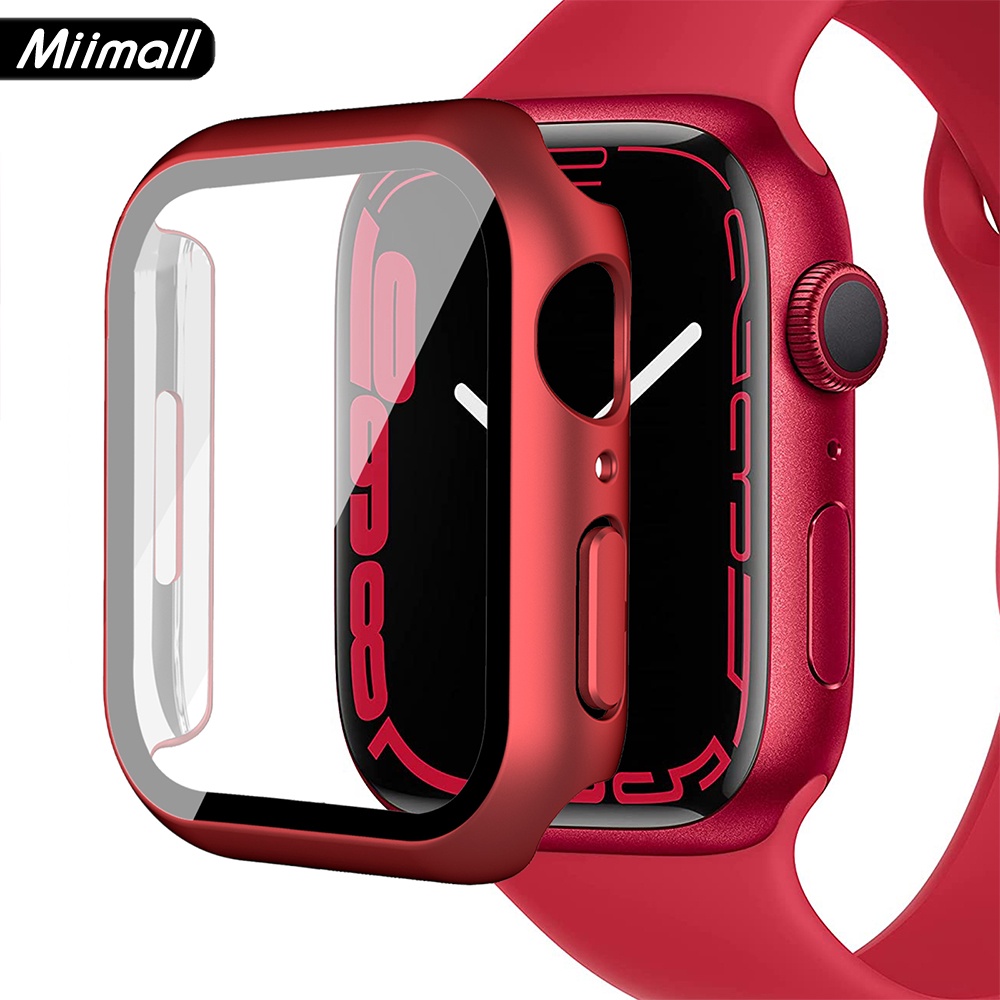 Miimall bảo vệ màn hình Ốp Lưng cho apple Watch 8 7 41/45mm 2 Trong 1 Ốp Kính cường lực bảo vệ màn hình Cho đồng hồ cho apple iwatch 7 series 8 41mm 45mm Case