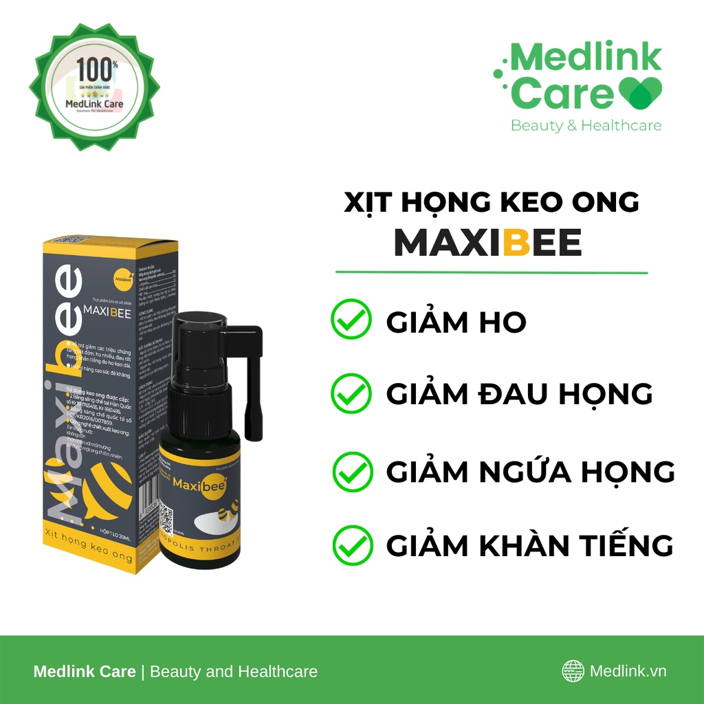 Xịt họng keo ong Maxibee - Giảm ho, giảm đau rát họng, giảm ngứa họng cho trẻ em và người lớn - Chai