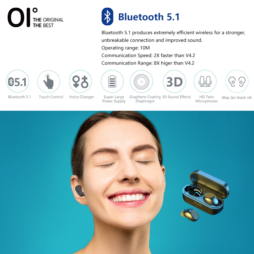 Tai nghe bluetooth 5.0 không dây OI Air-Pro FIFTH hỗ trợ thay đổi giọng nói với âm thanh vòm 3D tiện dụng cho chơi game