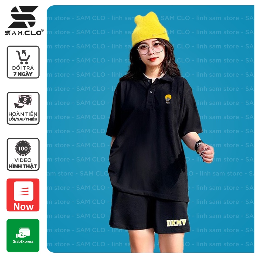 Áo thun Polo tay lỡ SAM CLO có cổ form rộng phông freesize dáng unisex mặc cặp, nhóm, lớp, đi học in hình BÓNG ĐÈN