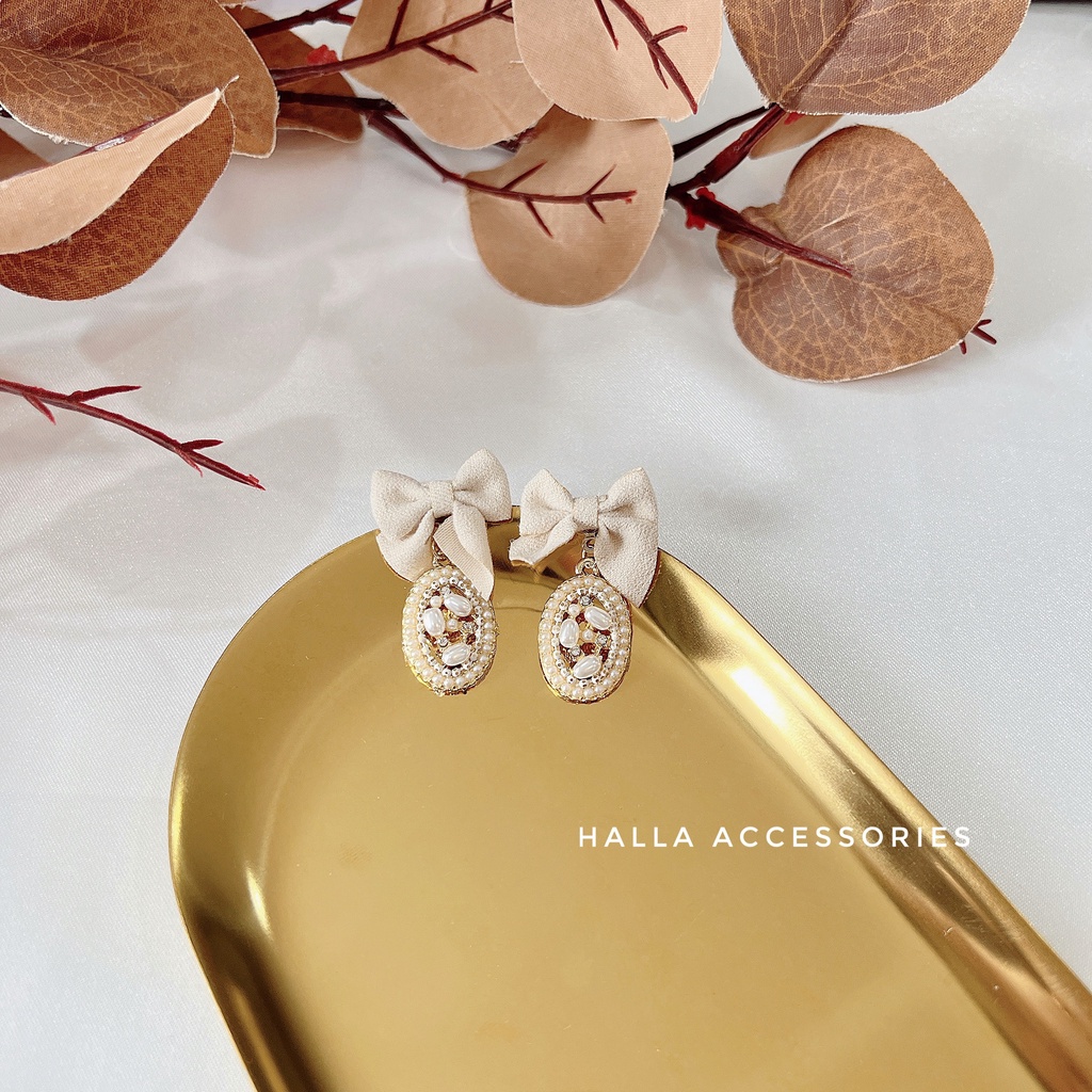 Khuyên tai Nơ Nhung tiểu thư Vintage HALLA BT152 BT153