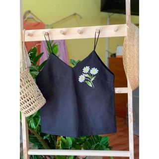 Áo 2 dây thêu hoa linen
