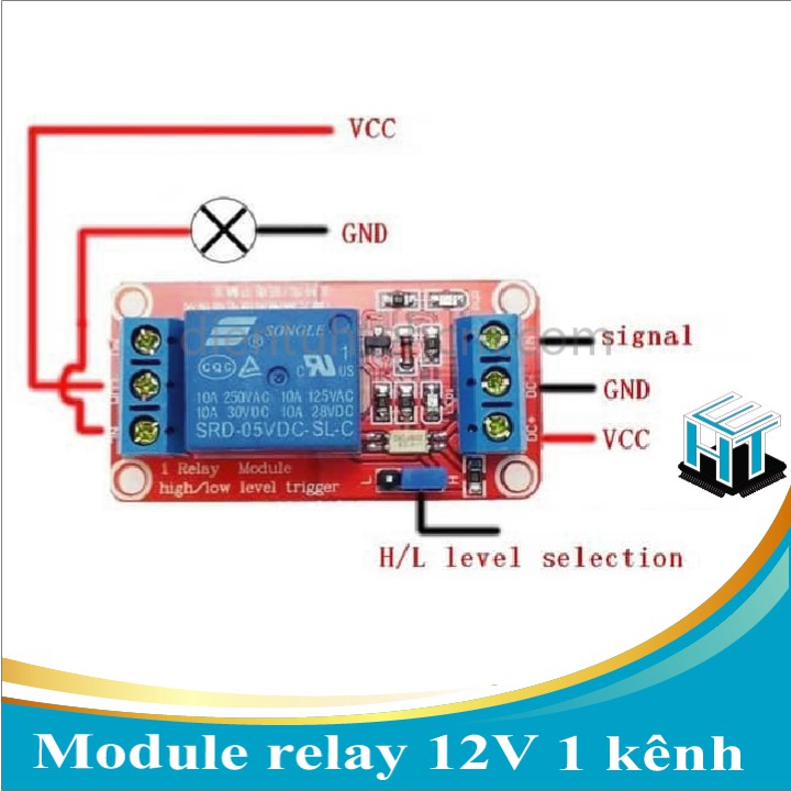 Module relay 12V 1 kênh có opto cách ly kích mức cao - thấp