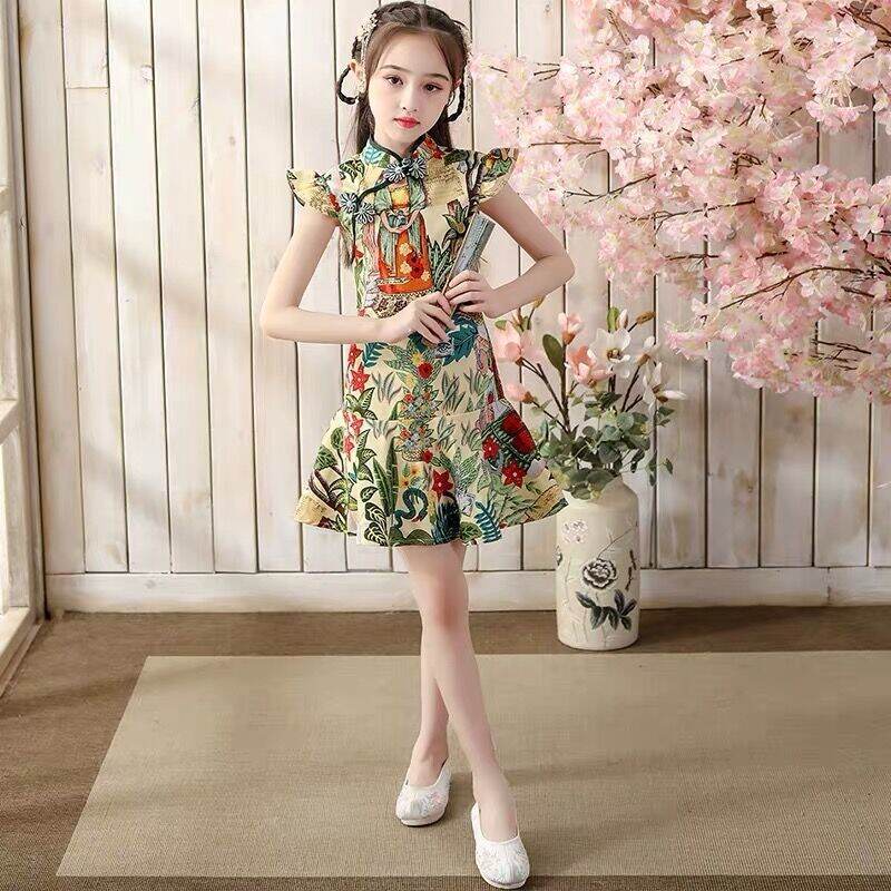 Đầm Sườn Xám Phong Cách Trung Hoa Xinh Xắn Cho Bé Gái Từ 3 Đến 4-5 - 6 Đến 7 Đến 8 Đến 9-10 Đến 11-12 Tuổi