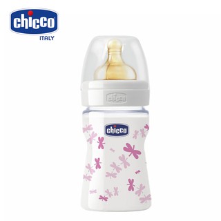 Bình sữa thủy tinh núm cao su Chuồn hồng 150ml Chicco
